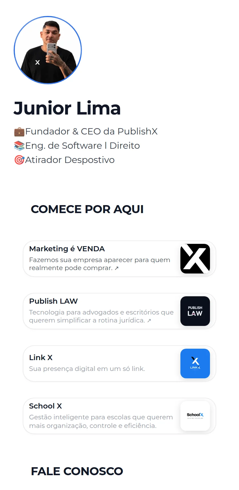 Página de Junior Lima no LinkX